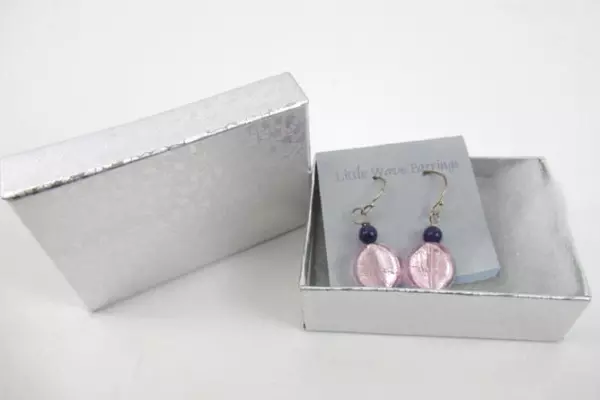 Little Wave Amethyst & Glass Dangle Earrings Pink Purple February Birthstone