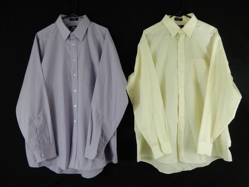 Lot Of 2 Stafford Broadcloth Button Up Shirts Men's Size 17.5 Purple Cream Cuffs