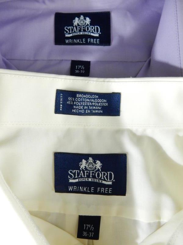 Lot Of 2 Stafford Broadcloth Button Up Shirts Men's Size 17.5 Purple Cream Cuffs