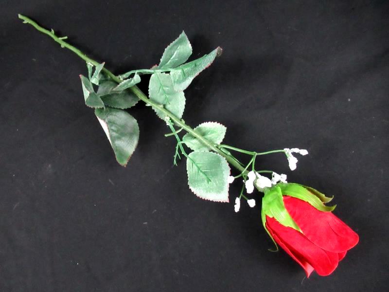 Vintage Single Stem Artificial Velvet Red Rose Flower Baby's Breath Floral Red