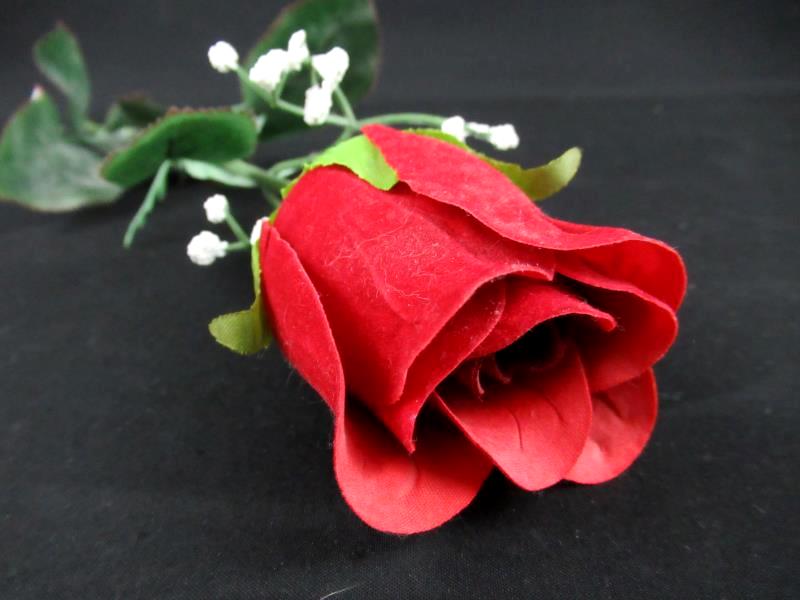 Vintage Single Stem Artificial Velvet Red Rose Flower Baby's Breath Floral Red