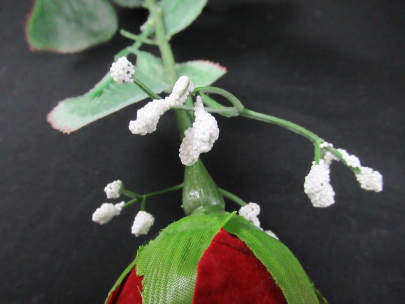 Vintage Single Stem Artificial Velvet Red Rose Flower Baby's Breath Floral Red