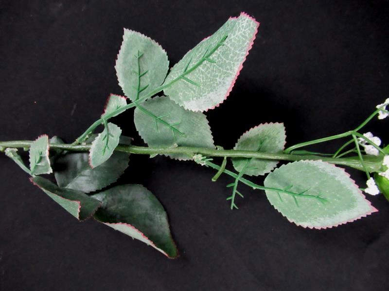 Vintage Single Stem Artificial Velvet Red Rose Flower Baby's Breath Floral Red