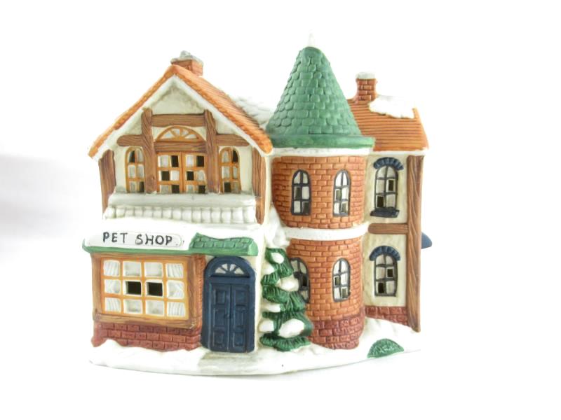 Vintage Village Square Lighted Pet Shop House With Chimney Sweep Sign Works