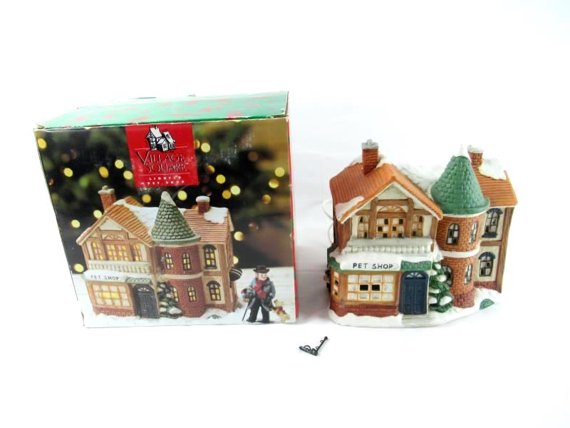 Vintage Village Square Lighted Pet Shop House With Chimney Sweep Sign Works