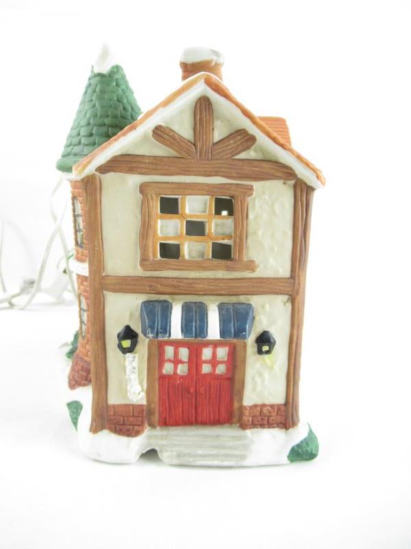 Vintage Village Square Lighted Pet Shop House With Chimney Sweep Sign Works