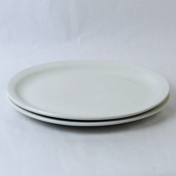 Lot of 2 Vintage Oval Heavy Porcelain Restaurantware White Platters 13.5 Inch