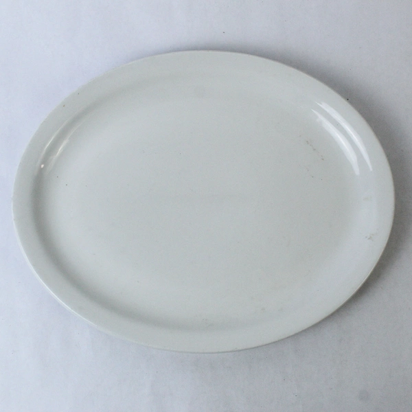 Lot of 2 Vintage Oval Heavy Porcelain Restaurantware White Platters 13.5 Inch