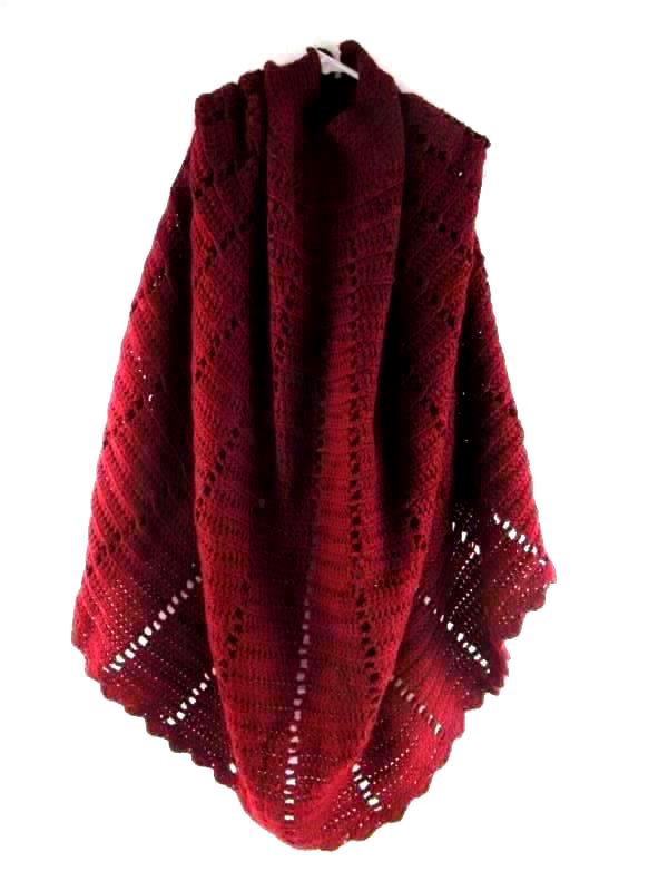 Vintage Handmade Knit Crochet Red Cardigan Women's Large Scalloped Sleeveless