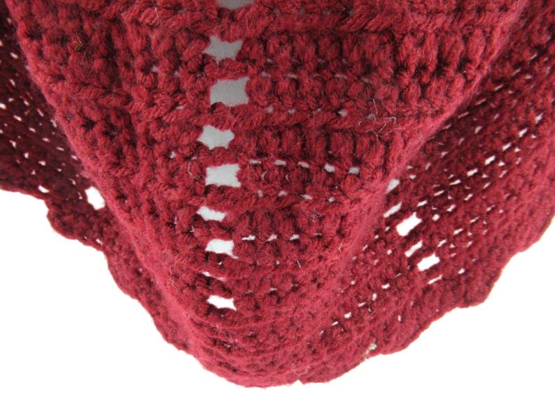 Vintage Handmade Knit Crochet Red Cardigan Women's Large Scalloped Sleeveless