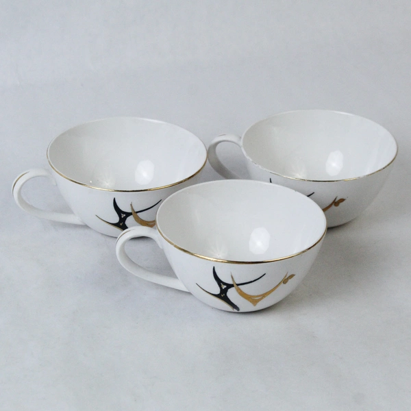 Lot of 3 Double Phoenix Nikko Ironstone Tea Coffee Cups White Gold Toned Trim