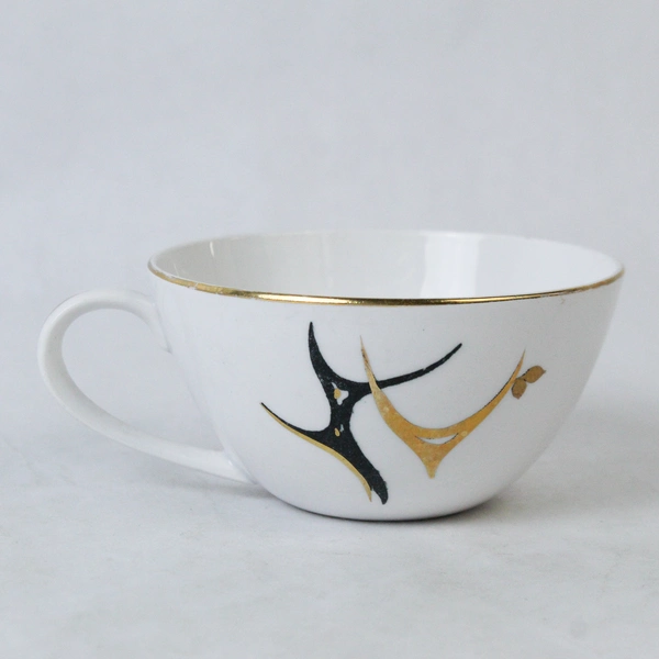 Lot of 3 Double Phoenix Nikko Ironstone Tea Coffee Cups White Gold Toned Trim