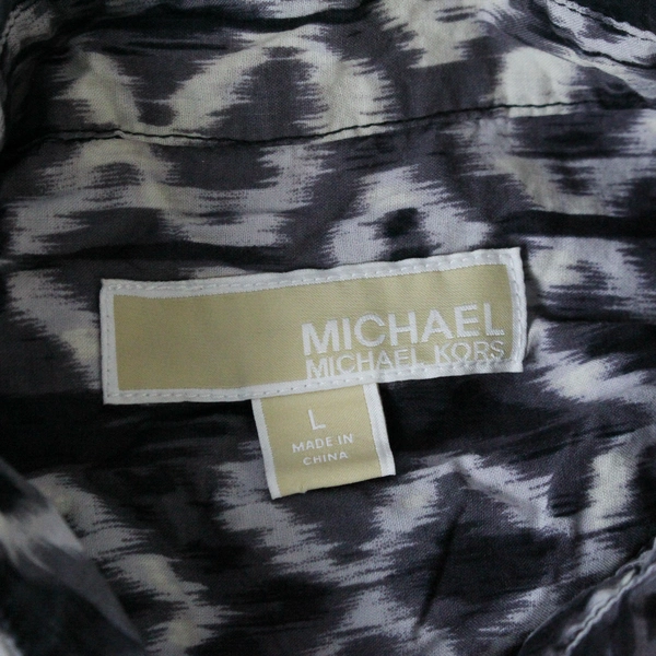 Michael Kors Button Up Shirt Blouse Black White Women's Size Large Cotton