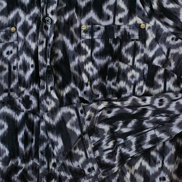 Michael Kors Button Up Shirt Blouse Black White Women's Size Large Cotton