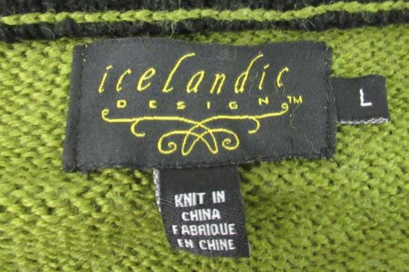 Vintage Icelandic Design Front Zip Knit Sweater Women's Size Larger Green Floral