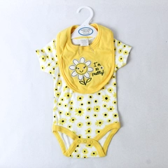 Cutie Pie 3-6M Baby One Piece Bodysuit and Bib Set Sunflower Yellow New