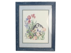 Jodi Jensen Tulips to Dine For Matted Framed Print Signed Floral Art Blue Frame