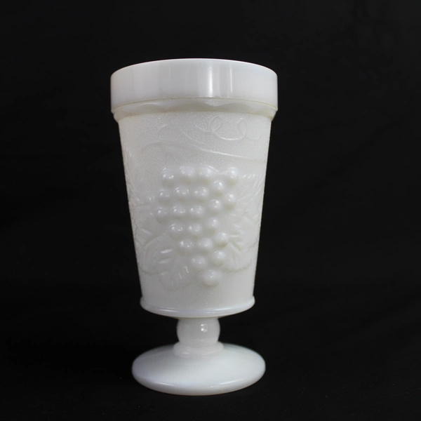 Vintage Milk Glass Goblets Grapes and Vines Pedestal Base Tumblers Lot of 2