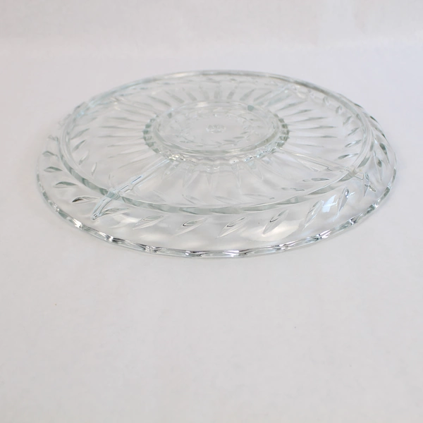 Vintage 1960 Cut Glass 13" Round Crudite Serving Platter Dish Very Good