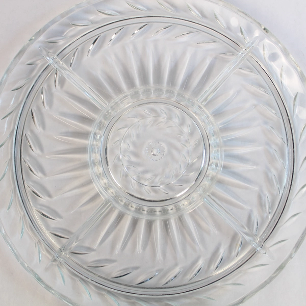 Vintage 1960 Cut Glass 13" Round Crudite Serving Platter Dish Very Good