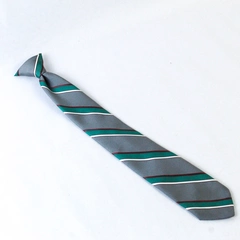 Kantor Bros Gray Green Red Striped 100% Polyester Men’s Clip on Necktie 18 in