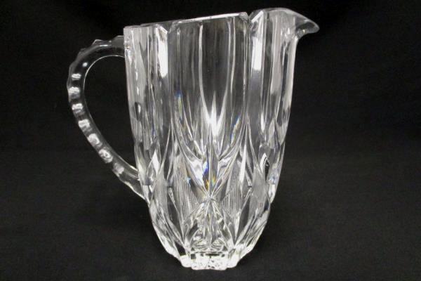 Vintage Ribbed Handle Clear Glass Pitcher Starburst Pattern 1 Quart EPOC