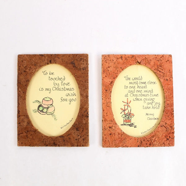 Lot of 2 Vtg Victoria Hamilton Blue Heron Press 1972 Cork Frame Christmas