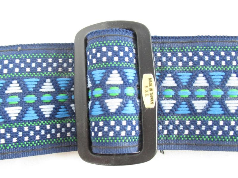 Vintage 70's Style Camera Strap Blue With Green And Blue Geometric Design