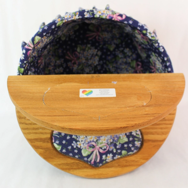 Oak Street Woodcrafts Oak Lid Bushel Picnic Basket Blue Floral Fabric Lining