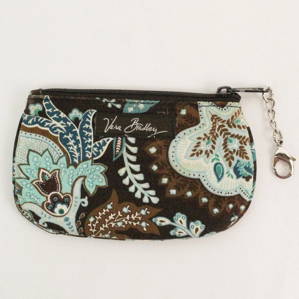 Vera Bradley Blue Paisley Floral Quilted Zip Coin Purse Stash Bag Pouch