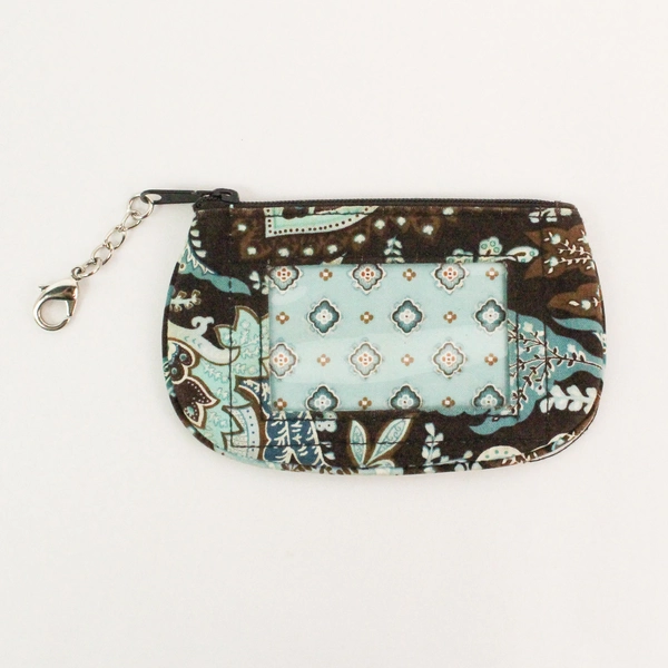 Vera Bradley Blue Paisley Floral Quilted Zip Coin Purse Stash Bag Pouch