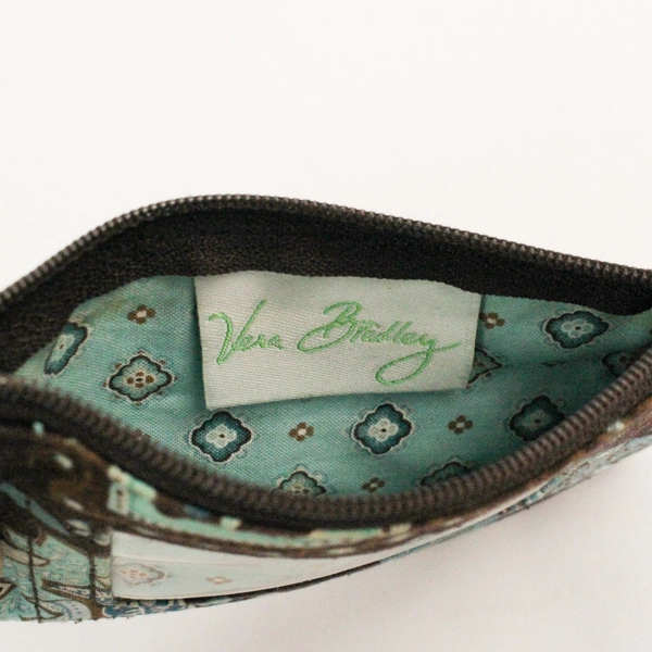 Vera Bradley Blue Paisley Floral Quilted Zip Coin Purse Stash Bag Pouch