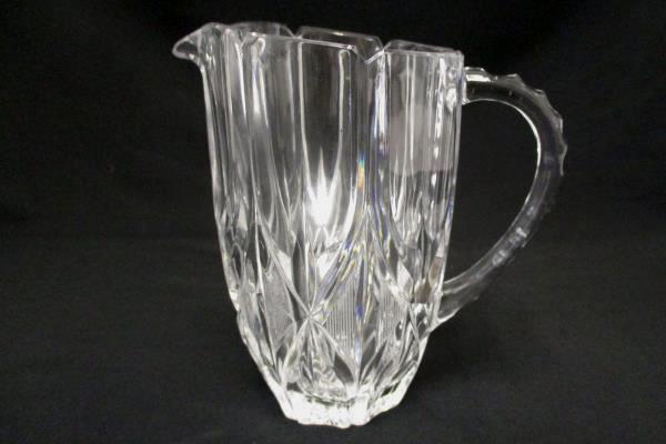 Vintage Ribbed Handle Clear Glass Pitcher Starburst Pattern 1 Quart EPOC