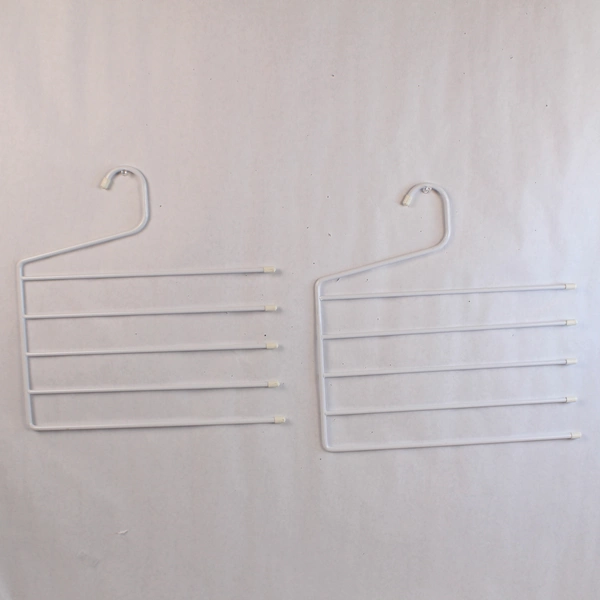 Lot of 5 Multi Layer Clothes Hangers Silver & White Closet Organizers