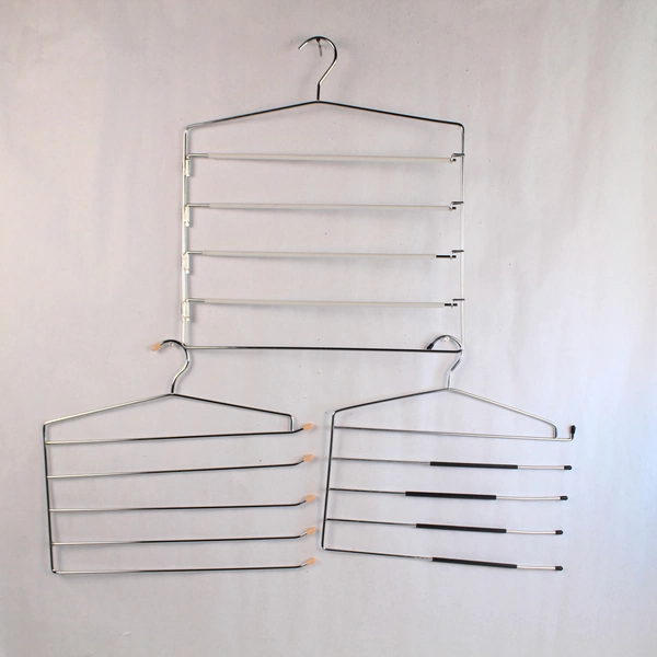 Lot of 5 Multi Layer Clothes Hangers Silver & White Closet Organizers