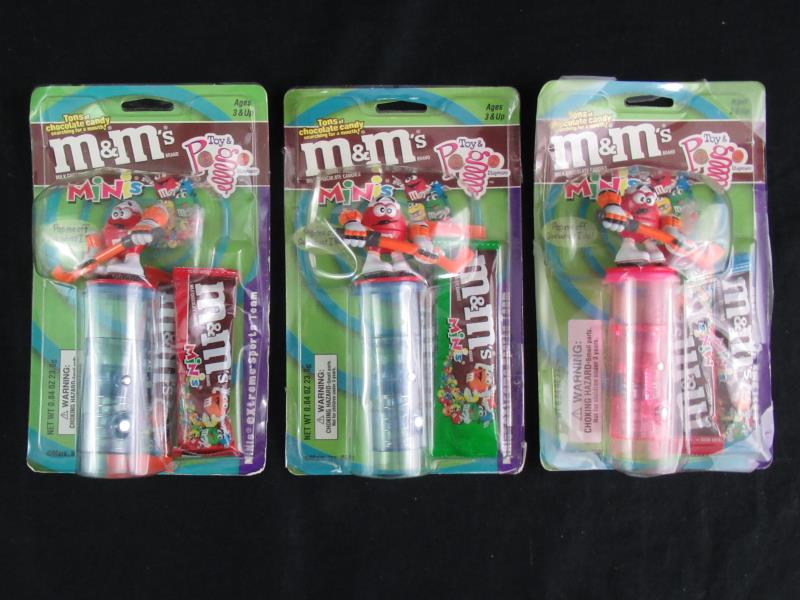 Lot of 3 M & M Minis Toy and Pogo Dispensers Blue and Pink Collection Only