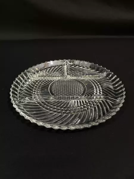 Vintage 4-Section Ribbed Glass Tray 9.75" Diameter Decorative Serveware