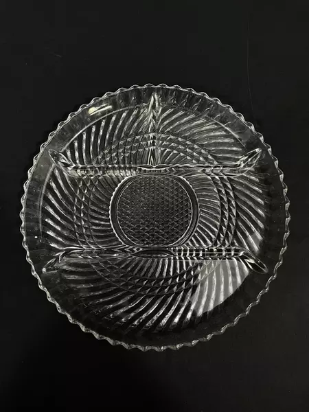 Vintage 4-Section Ribbed Glass Tray 9.75" Diameter Decorative Serveware