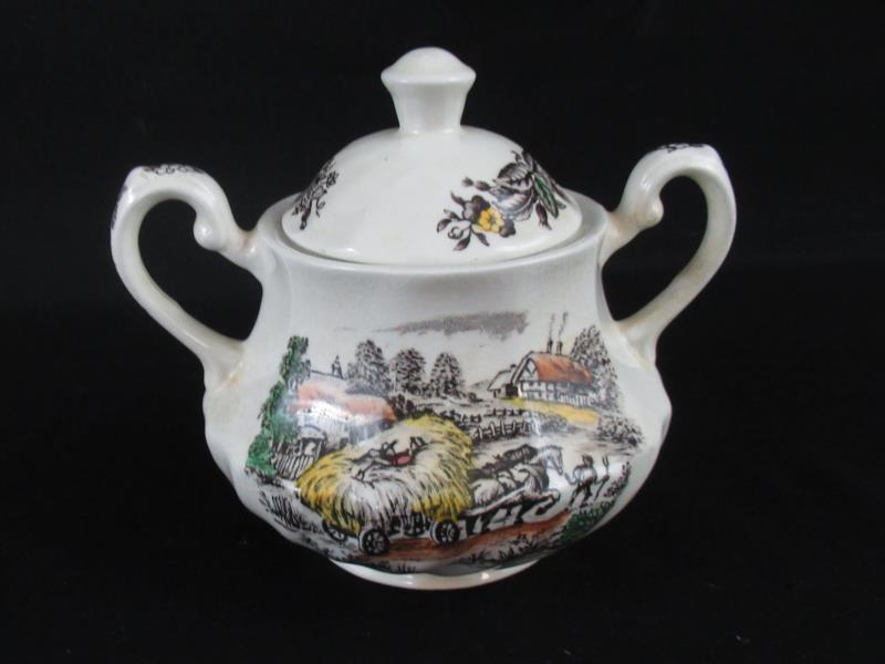 Hand Engraved Yorkshire Ironstone Sugar Bowl Staffordshire England 14.25"
