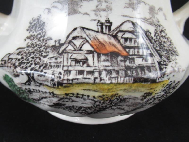 Hand Engraved Yorkshire Ironstone Sugar Bowl Staffordshire England 14.25"