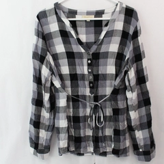 Modcloth Women's XL Black & White Plaid V Neck Button Down Blouse 100% Rayon