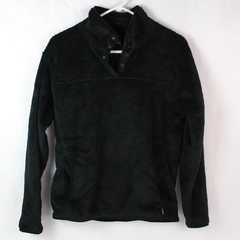 Eddier Bauer Women's Black Fleece Collar Quarter Button Up Pullover Size M
