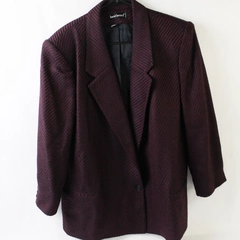Harve Benard Women's Blue & Burgundy Striped Blazer Jacket 1 Button Size 16