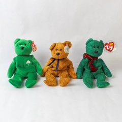 Lot of 3 Vintage TY Beanie Baby Bears With Tags Wallace Fuzz Erin Clover Bear