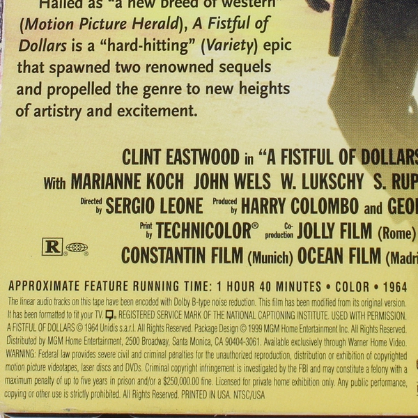 A Fistful of Dollars VHS 1999 Western Legends Clint Eastwood