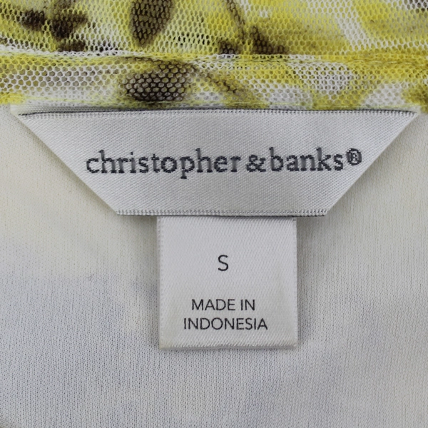 Christopher & Banks Women's Yellow White Brown Floral Print Top Blouse Size S