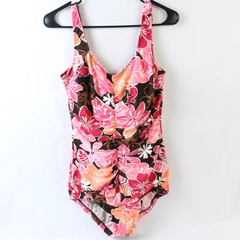 Gabar Pink & Brown Pattern One Piece Swimsuit Built-in Bra Pads Women's Size 10