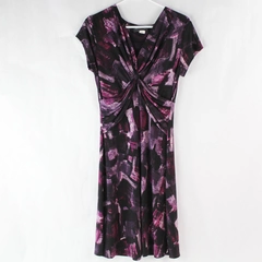 Connected Apparel Women's 8 Purple Sheath Dress Short Sleeve & Scrunching Detail