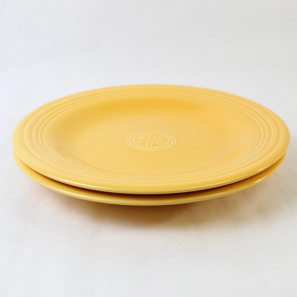 2 PC Set Oneida Petals Marigold Yellow Ceramic Dinner Plates 11"