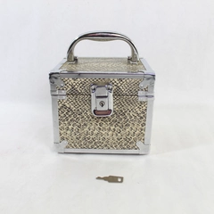 Vintage Trinket Storage Box with Key Brown Beige Scales One Compartment